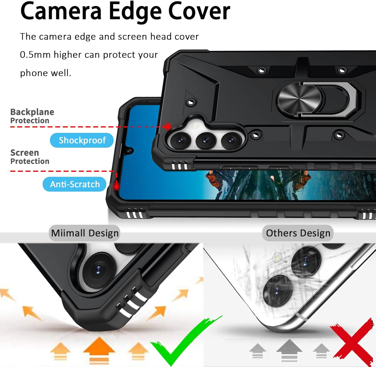 Miimall Funda para Samsung A34 con soporte de anillo, funda para Galaxy A34 con soporte giratorio, protección de grado militar, resistencia a caídas
