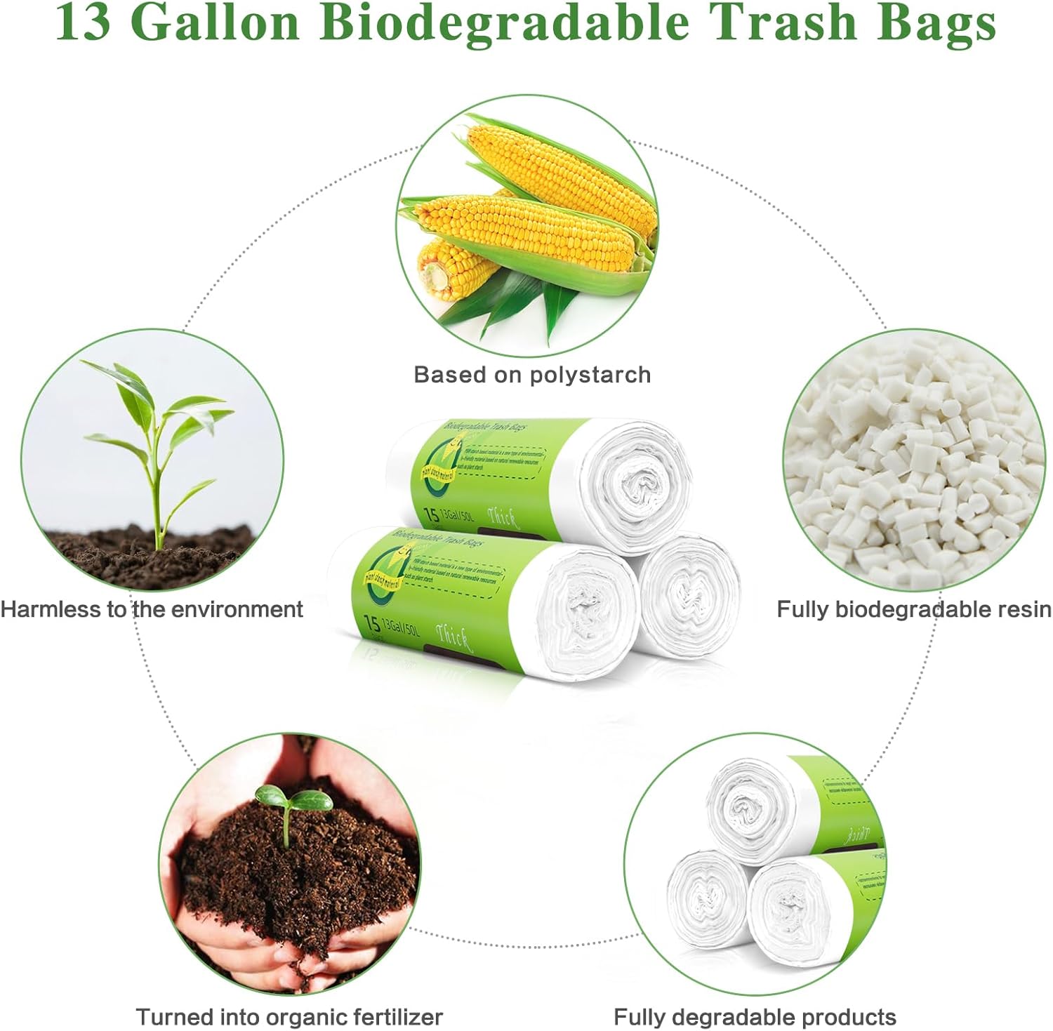 Toplive Bolsa de basura de 13 galones, 45 unidades, bolsas de basura degradables de 2 mil de grosor, sin perfume, bolsas de basura para el hogar, al