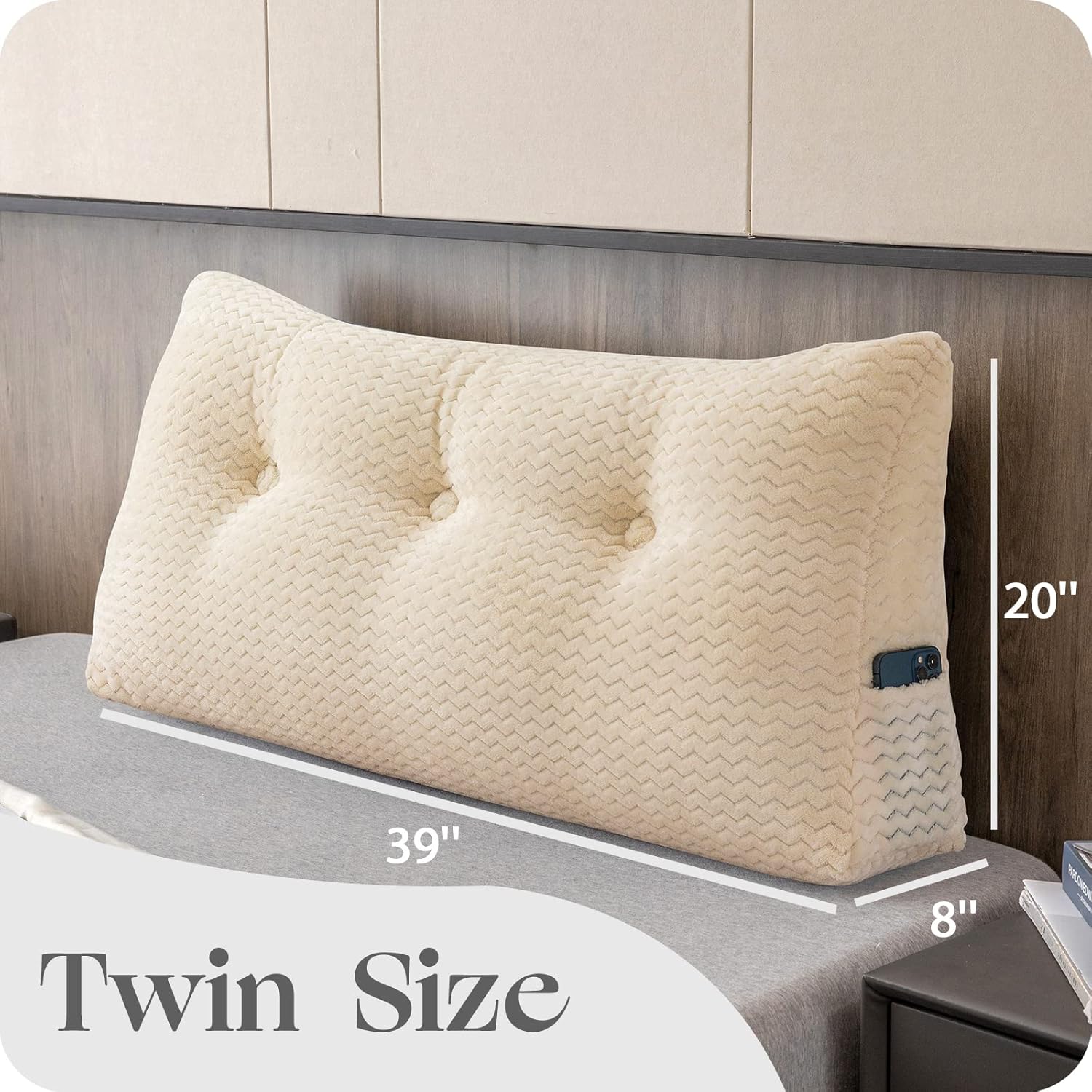 Cabecera triangular grande, respaldo de cuña y respaldo de posicionamiento, almohadas de lectura, almohadas de cuña para cama de día con funda