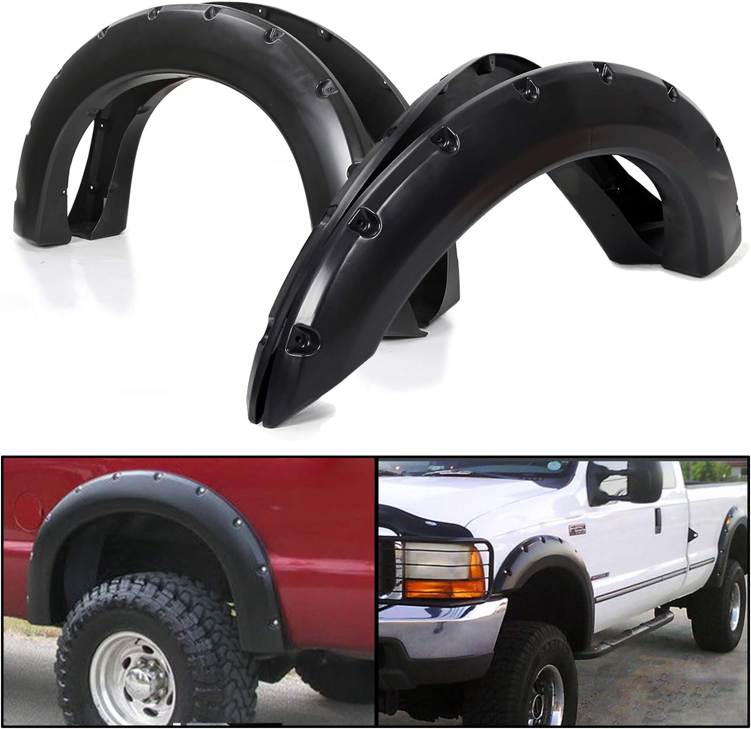 4 guardabarros de rueda para guardabarros de bolsillo, estilo remachado para Ford 1999-2007 F250 F350 F250 F350 Super Duty con kit de herramientas