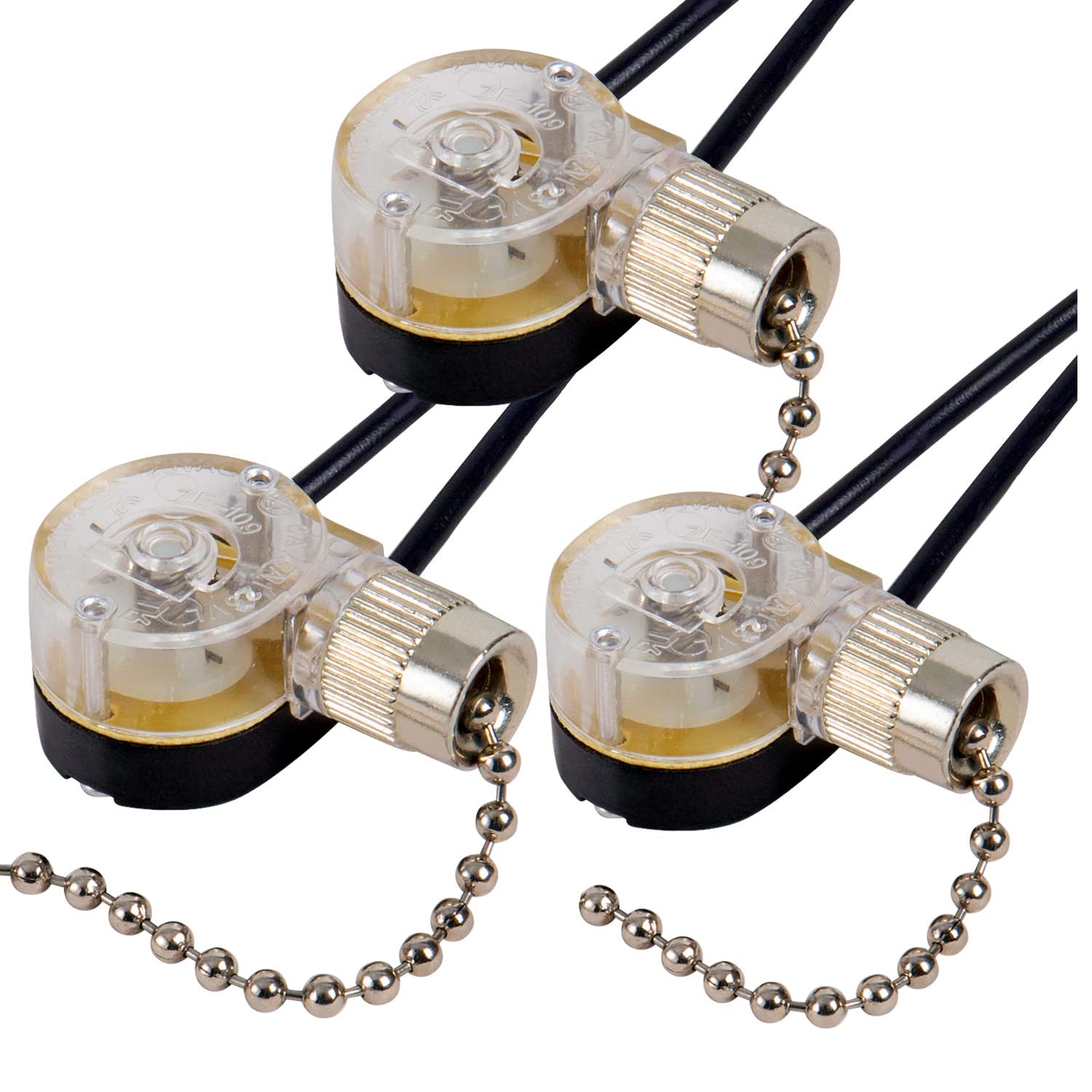 Interruptor de cadena de tracción Zing Ear ZE-109 Interruptor de ventilador de techo Lámpara de repuesto para ventilador de techo, paquete de 3