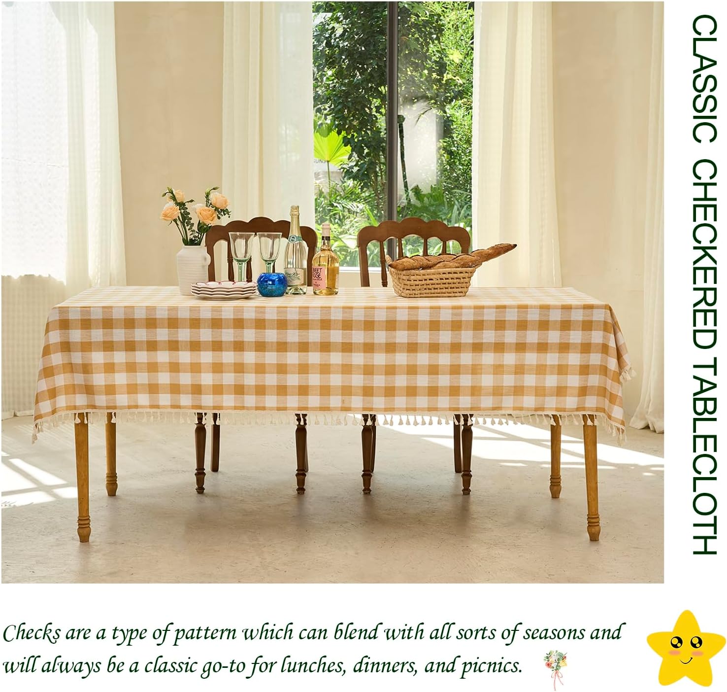 Mantel rectangular rectangular a cuadros de búfalo para primavera, verano, picnic, cocina, comedor (55 x 70 pulgadas, amarillo y blanco)