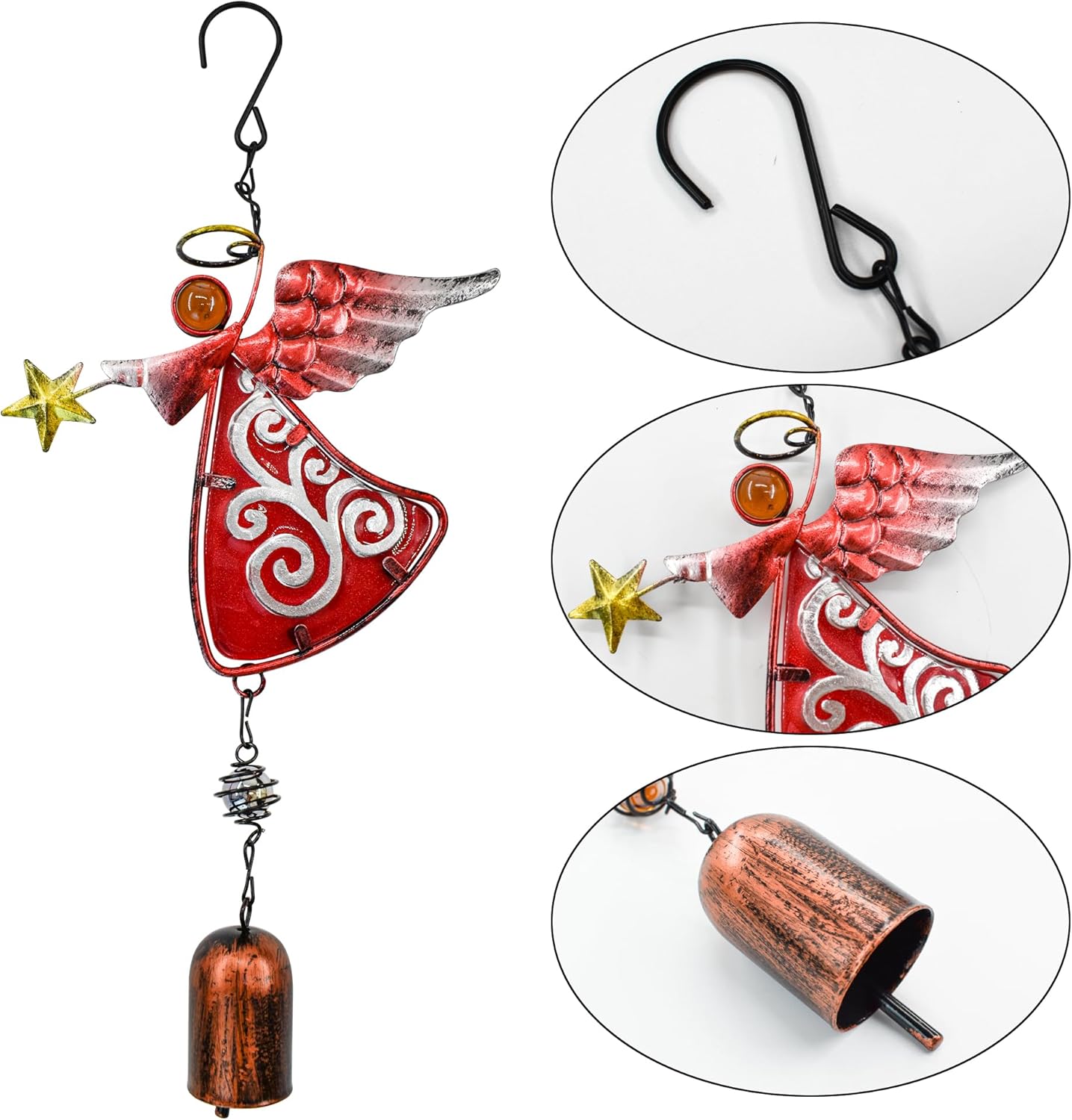 MrMrKura Campana de viento de ángel de metal para colgar, decoración de campanas de alas de ángel, campanas colgantes decorativas, regalos para