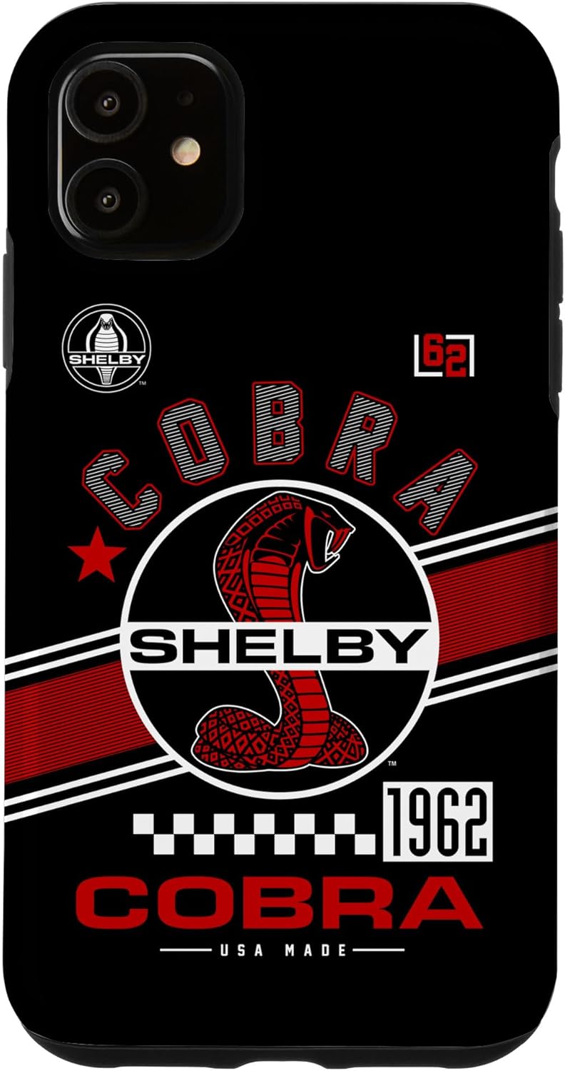 Funda con logotipo de rayas rojas fabricada en Estados Unidos para iPhone 11 Shelby Cobra 1962