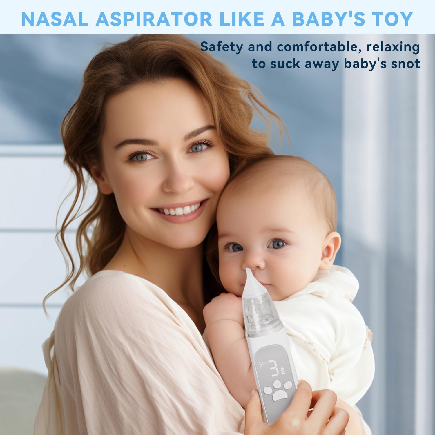 Aspirador nasal eléctrico, chupador de nariz para bebé, limpiador de nariz para niños pequeños con 3 puntas de silicona, 3 niveles de succión,