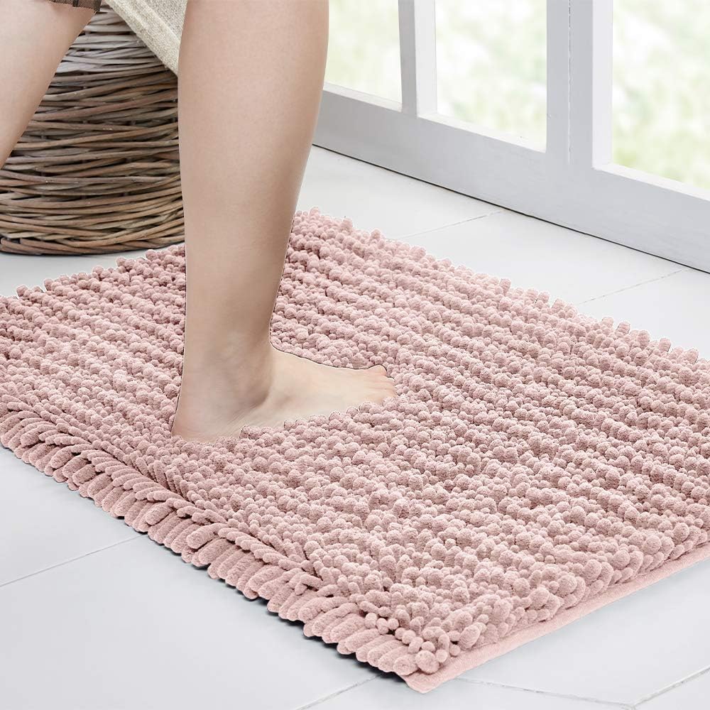 Walensee – Alfombra grande para baño, antideslizante, 32 x 20 pulgadas color rosa polvoriento, absorbente y muy suave, felpilla peluda, extragruesa,