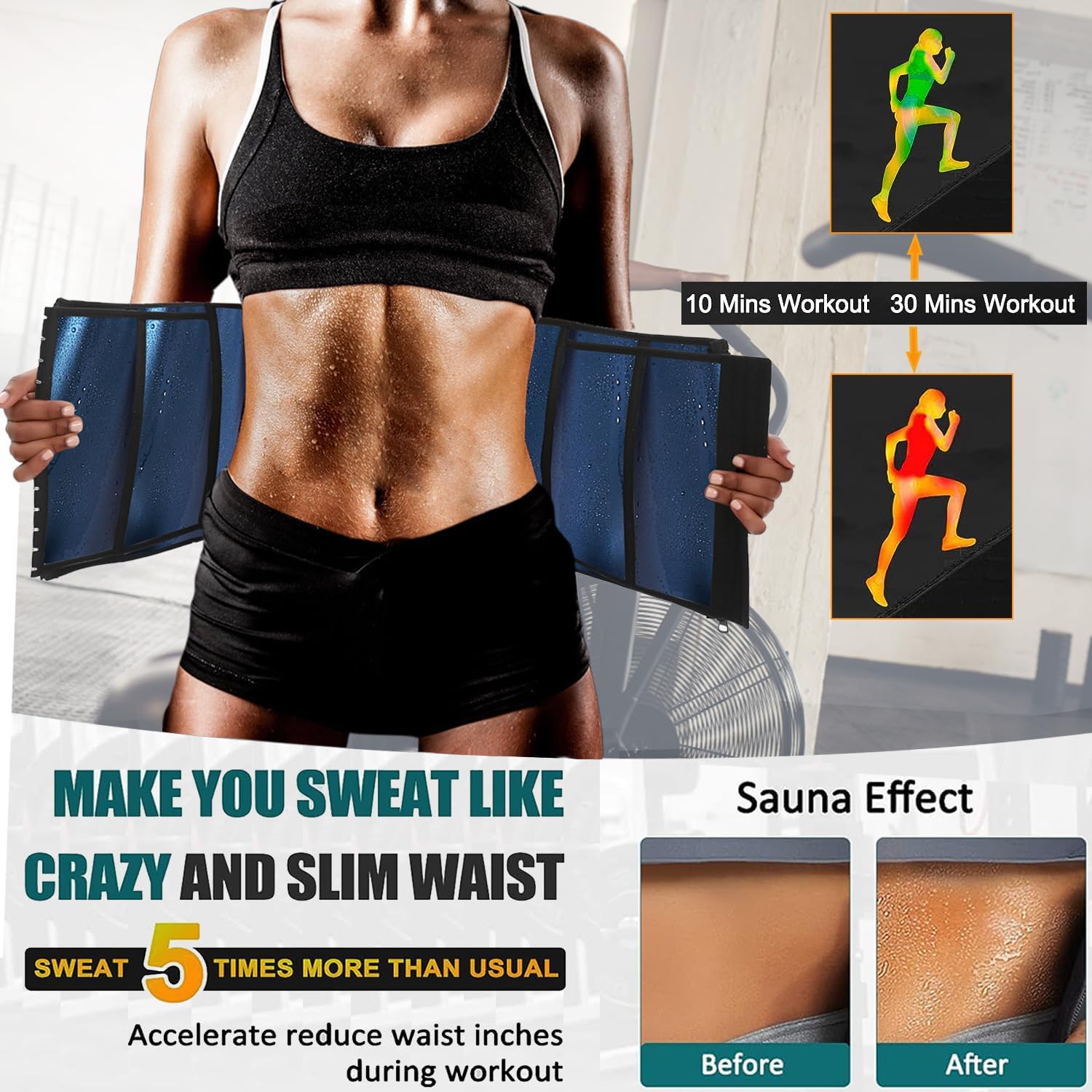 TOPELLER Traje de sauna para sudar, reductor de cintura, reductor de cintura para mujer, parte inferior del vientre, pérdida de peso, cinturón de