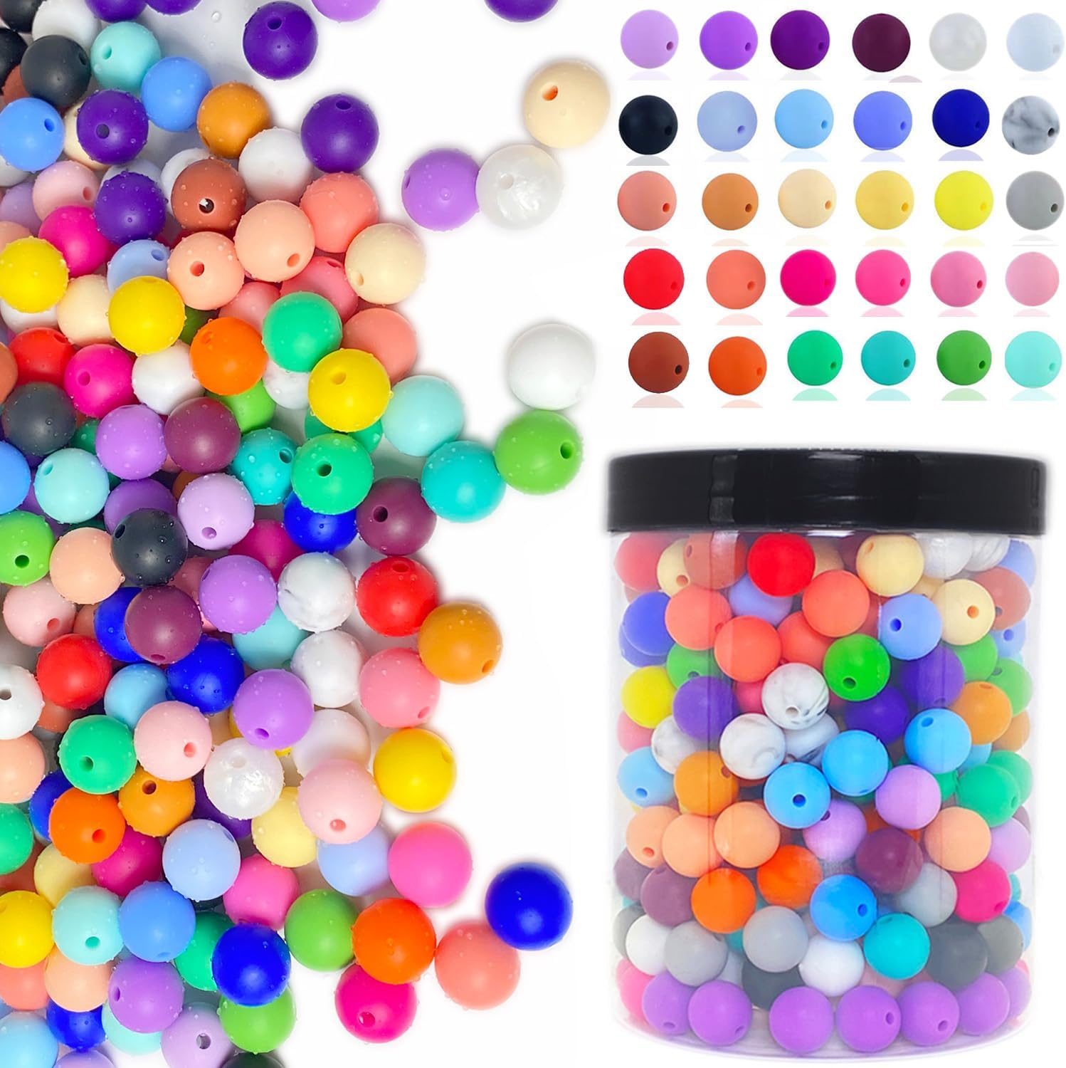 300 cuentas de silicona, cuentas redondas de silicona de 0.472 pulgadas a granel para hacer llaveros, 30 colores, cuentas focales de silicona,