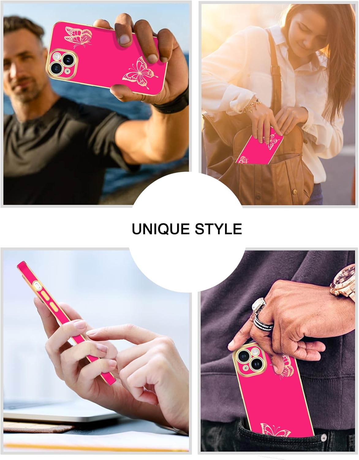 BENTOBEN Funda de teléfono compatible con iPhone 15 de 6.1 pulgadas, ajuste delgado, bonito diseño de mariposa de lujo, TPU suave, a prueba de