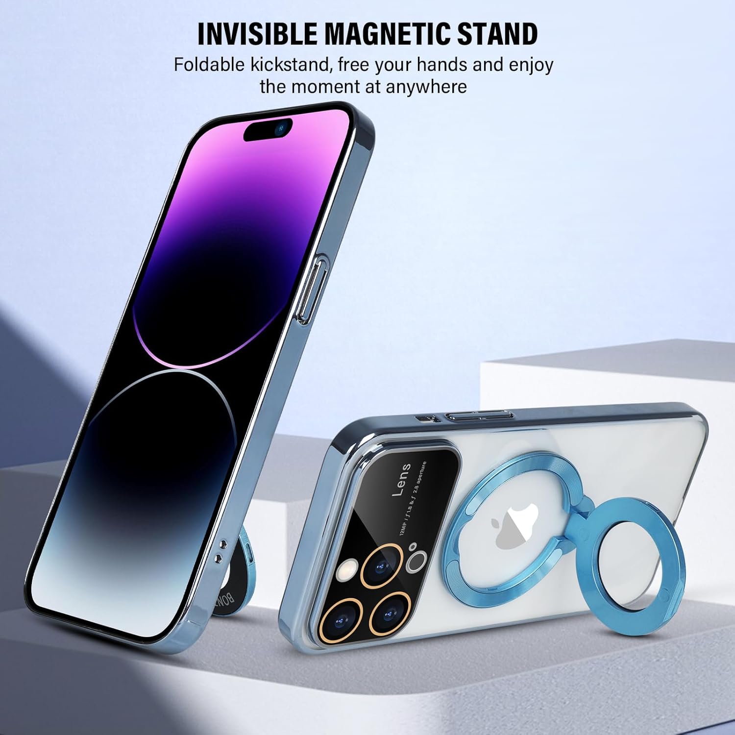 Omio – Funda magnética transparente para iPhone 15 Pro Max con soporte magnético invisible compatible con el logotipo MagSafe, protector de lente de