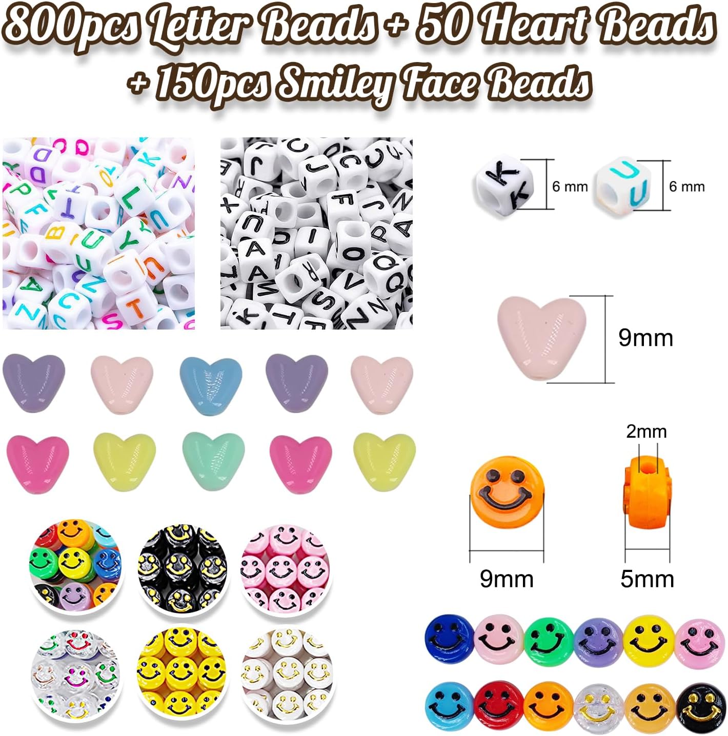 MIIIM Kit de pulsera Kandi de 3400 piezas, 48 colores, 2400 cuentas de pony arcoíris, 800 cuentas de letras, 150 cuentas de cara sonriente, cuentas