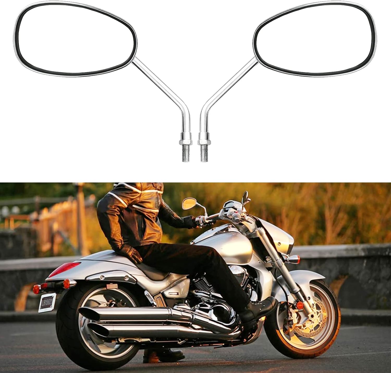 Espejos de motocicleta, universales de 0.315 in y 0.394 in, cromados, retrovisores laterales, barra de mango, barra de extremo, espejos de