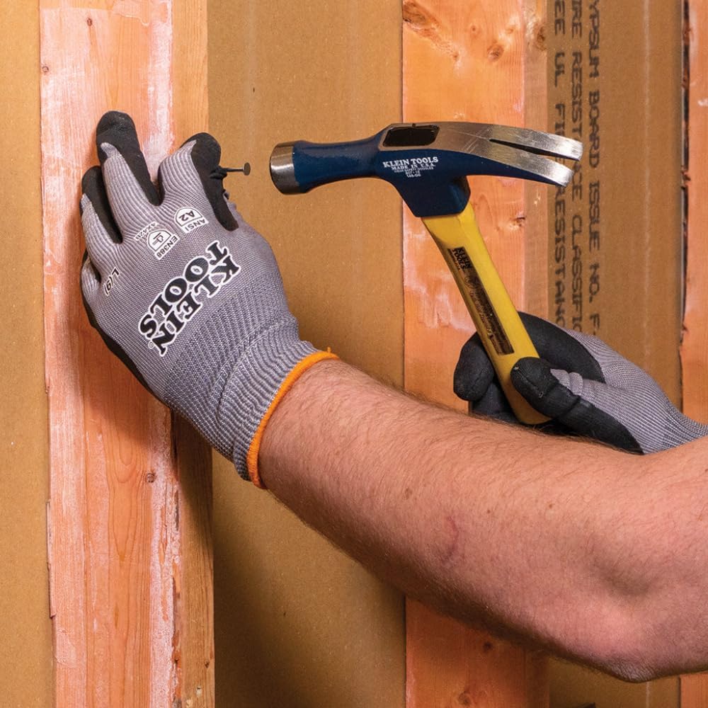 Klein Tools – Guantes de trabajo, guantes de punto resistentes a cortes ANSI A2 recubiertos de nitrilo, tela HPPE, aptos para pantalla táctil