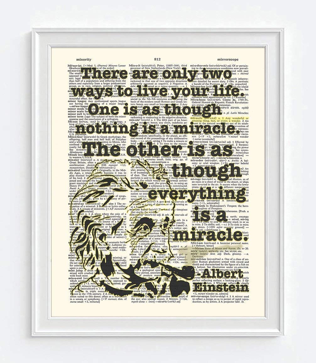 Everything is a Miracle, Albert Einstein Quote Art Print, Unframed, Vintage Highlighted Dictionary Page Wall Art Decor Poster Sign, 8×10