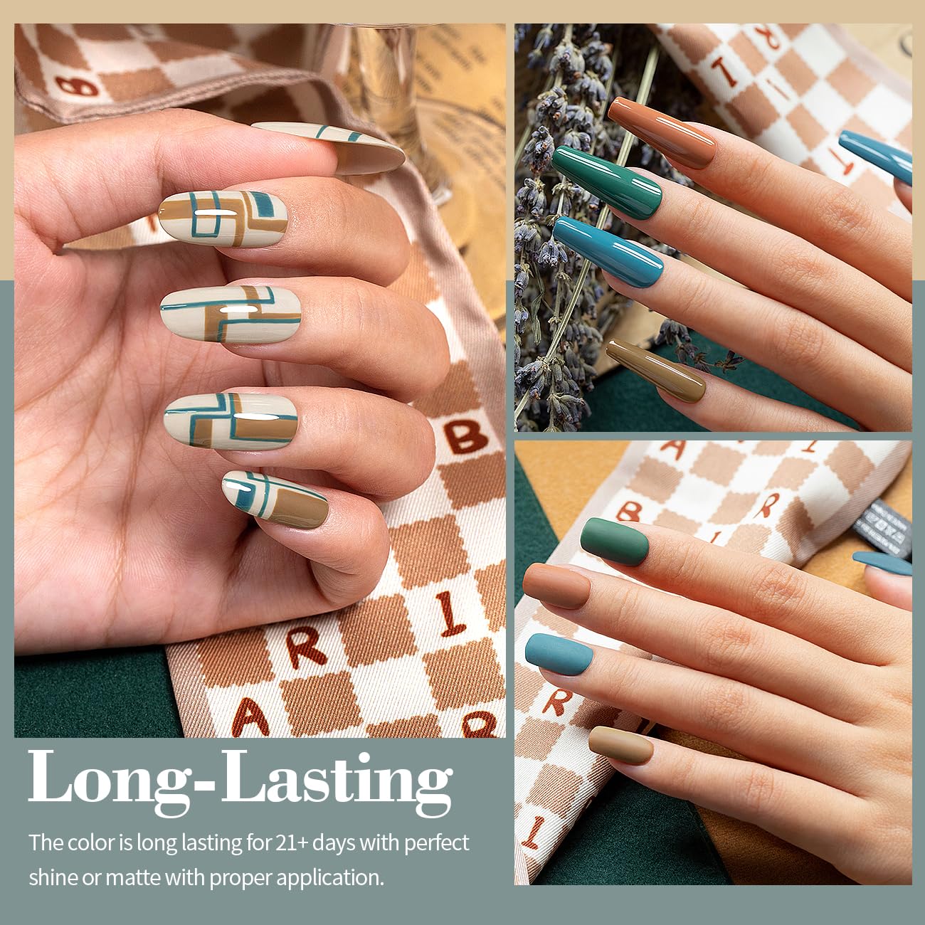 RARJSM Juego de 6 esmaltes de uñas de gel, color beige, azul lago, verde oscuro, marrón, caramelo, chocolate, marrón, otoño e invierno, colección de