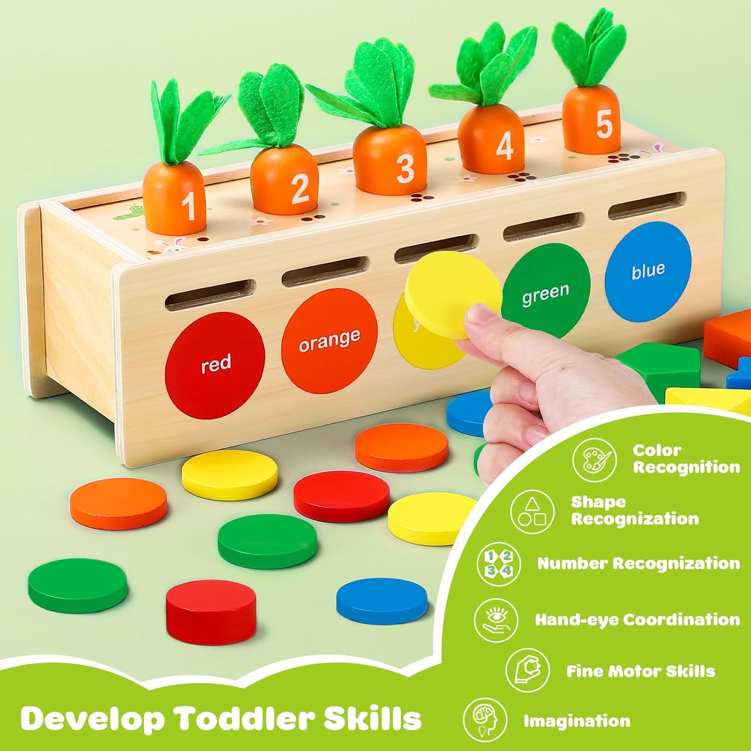 V-Opitos Juguetes Montessori para niños pequeños de 1, 2 y 3 años, caja de madera para clasificar colores y formas, juguetes de aprendizaje temprano