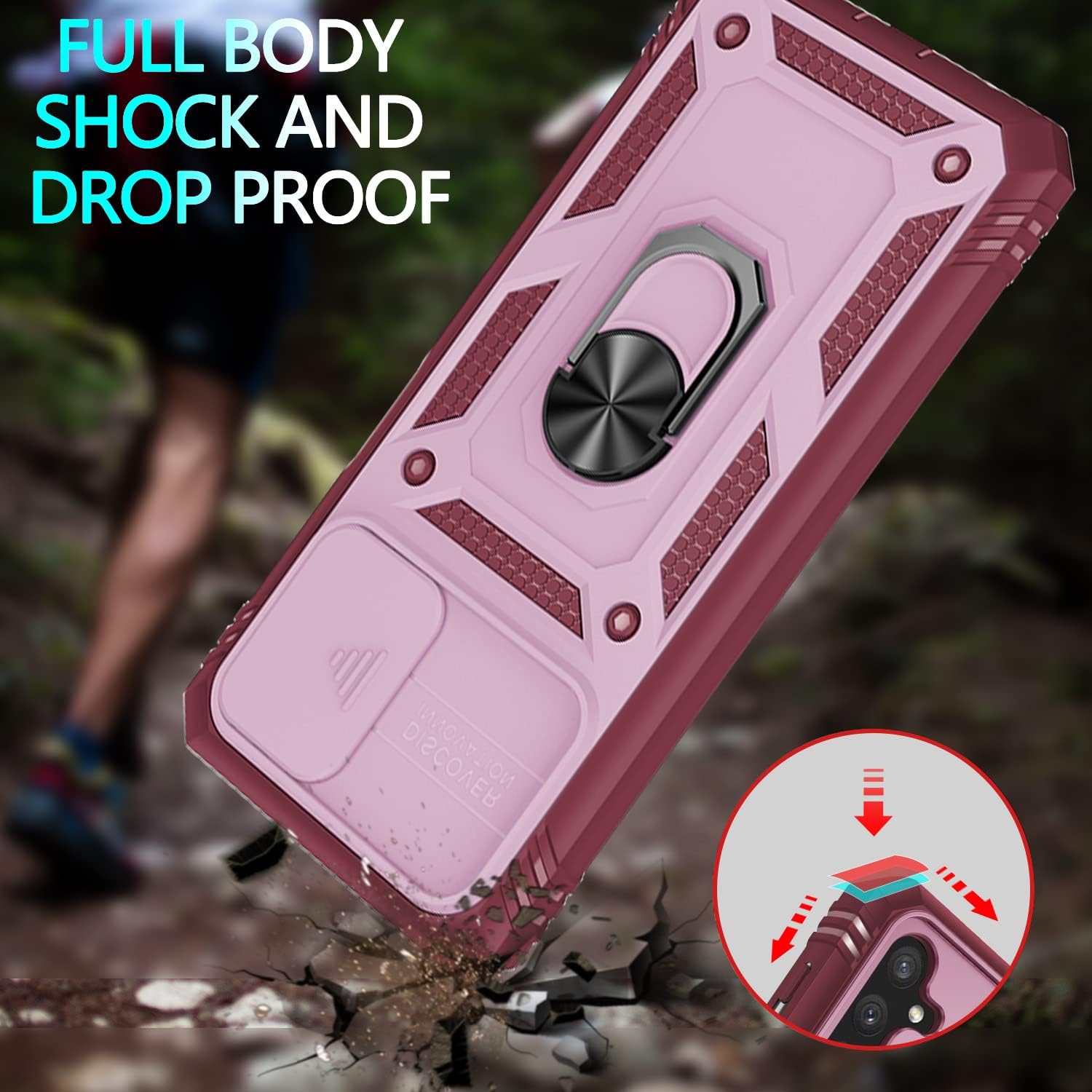 Funda para Samsung Galaxy A04S, Galaxy A13 5G con 3 protectores de pantalla de vidrio templado, soporte de anillo integrado + cubierta de cámara,