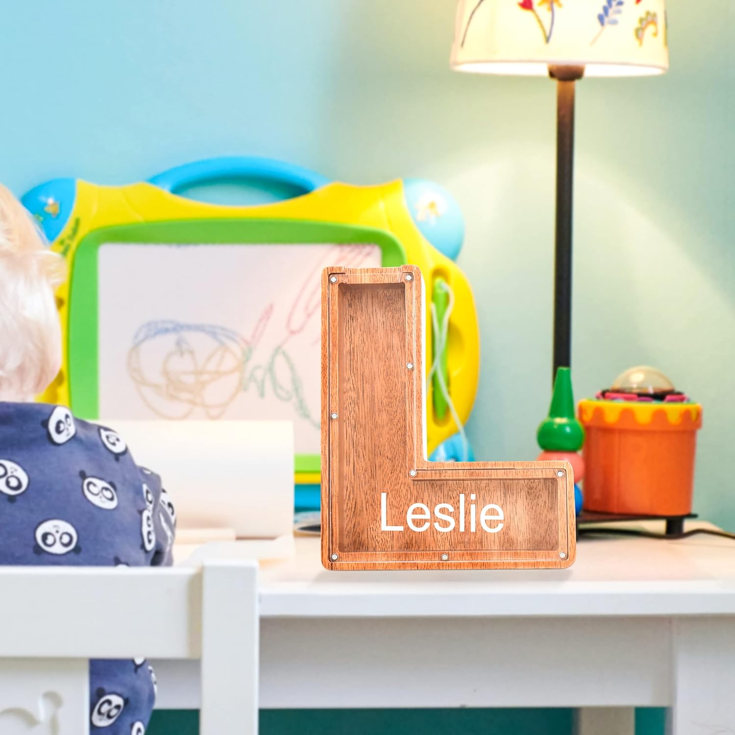 Alcancías con nombre personalizado para niños, alcancía con letra personalizada, banco de dinero del alfabeto de madera, regalos para niños y niñas,
