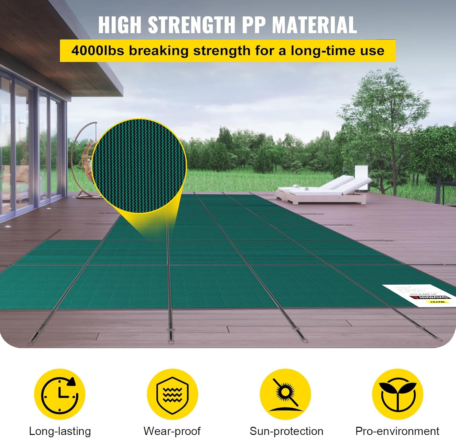Happybuy Cubierta de seguridad para piscina en el suelo, cubiertas de piscina enterradas de invierno de 18 x 36 pies con paso correcto, triple