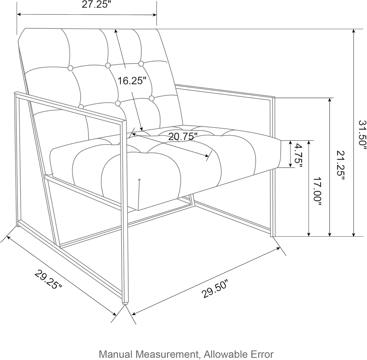 glitzhome Silla decorativa moderna de mediados de siglo, sillas modernas para sala de estar con marco de metal duradero, acolchado de piel