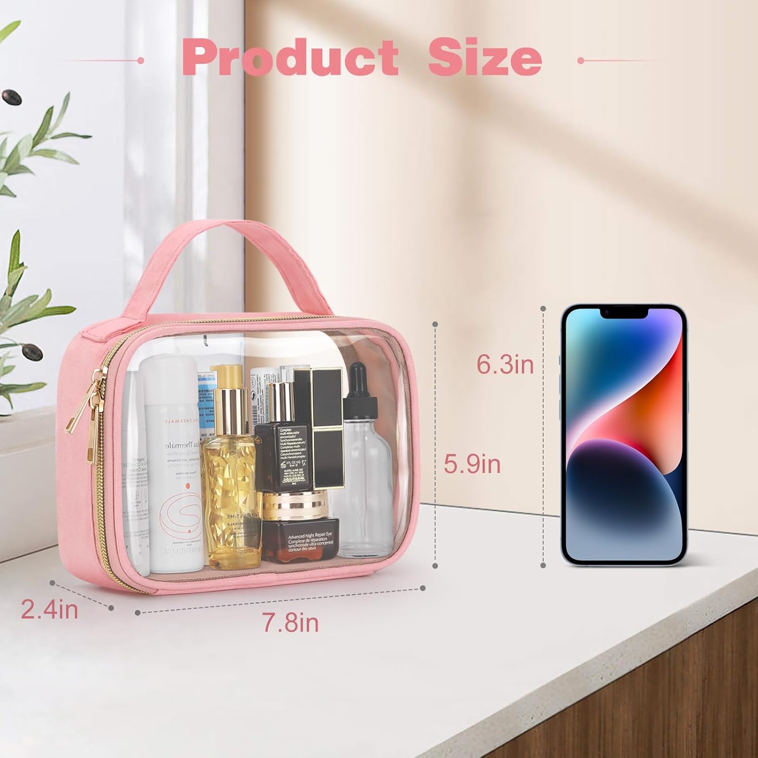 Wedama Bolsa de aseo aprobada por la TSA, paquete de 2 bolsas de maquillaje transparentes con asas, bolsas de aseo transparentes de tamaño de cuarto