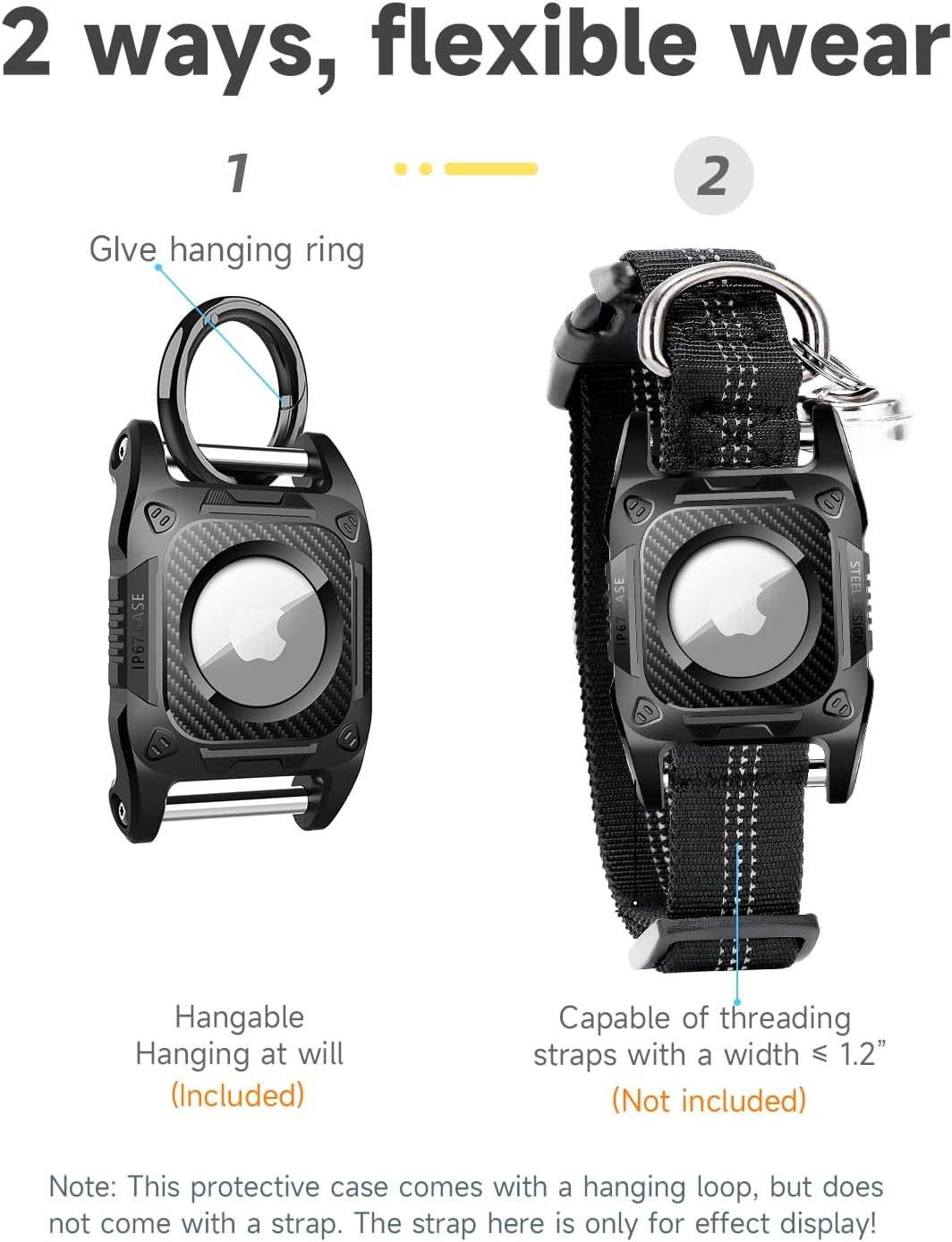 IP68 – Funda impermeable para Airtag para collar de perro 2 unidades Airtag Soporte para collar de perro de TPU duro de protección completa con