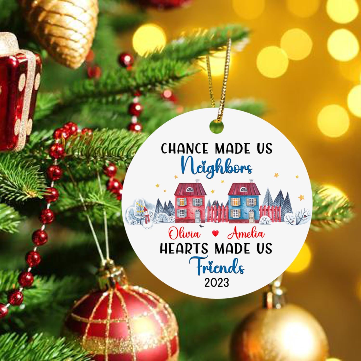Chance Made Us Neighbors – Adorno de Navidad de vecino personalizado, recuerdo de Navidad personalizado de agradecimiento de vecino, regalos de