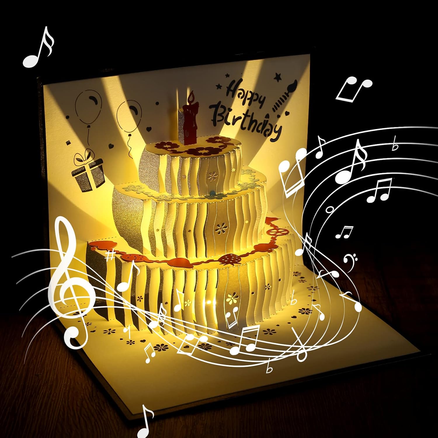 Tarjeta musical de cumpleaños con sonido, música y luz, tarjetas emergentes 3D de feliz cumpleaños para hombres, mujeres y niños