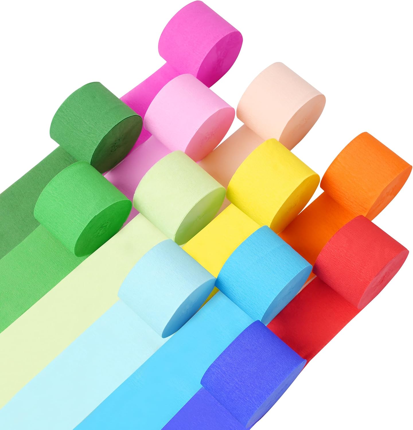 12 rollos de serpentinas de papel crepé, 12 colores arcoíris para decoración de cumpleaños, bodas, baby shower, fiesta forestal, fiesta temática