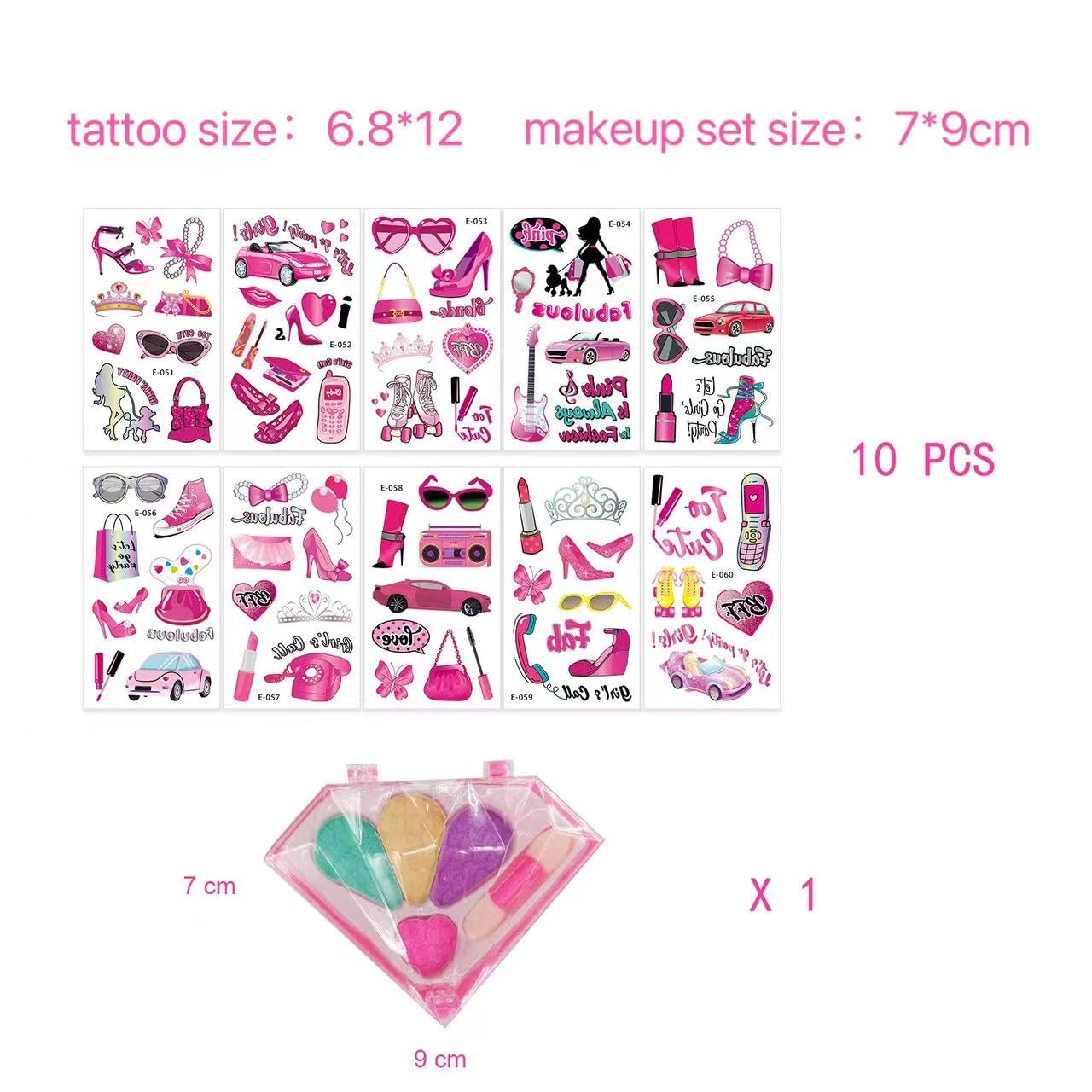 90 tatuajes temporales para niños + 1 juego de maquillaje para niños, recuerdos de fiesta, bonitas decoraciones, kit de calcomanías impermeables y