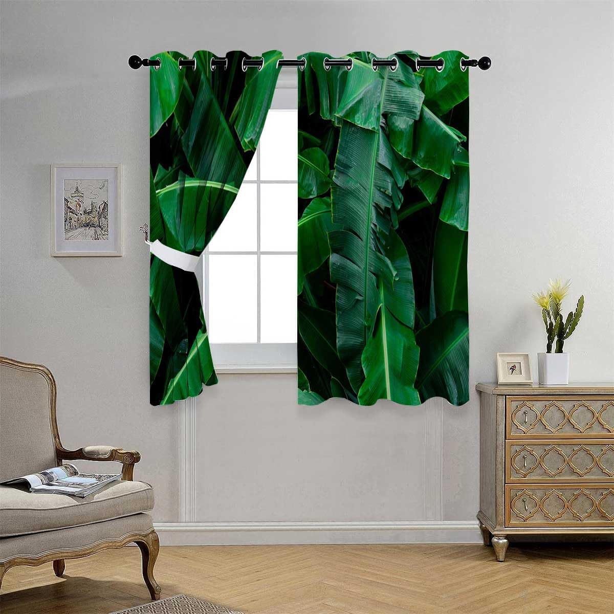 YANFENQI Cortinas para Habitacion Green Plant Leaf Blackout Door Curtain Acoustic Blanket 63Inch Width by 63Inch Length,2 Panels