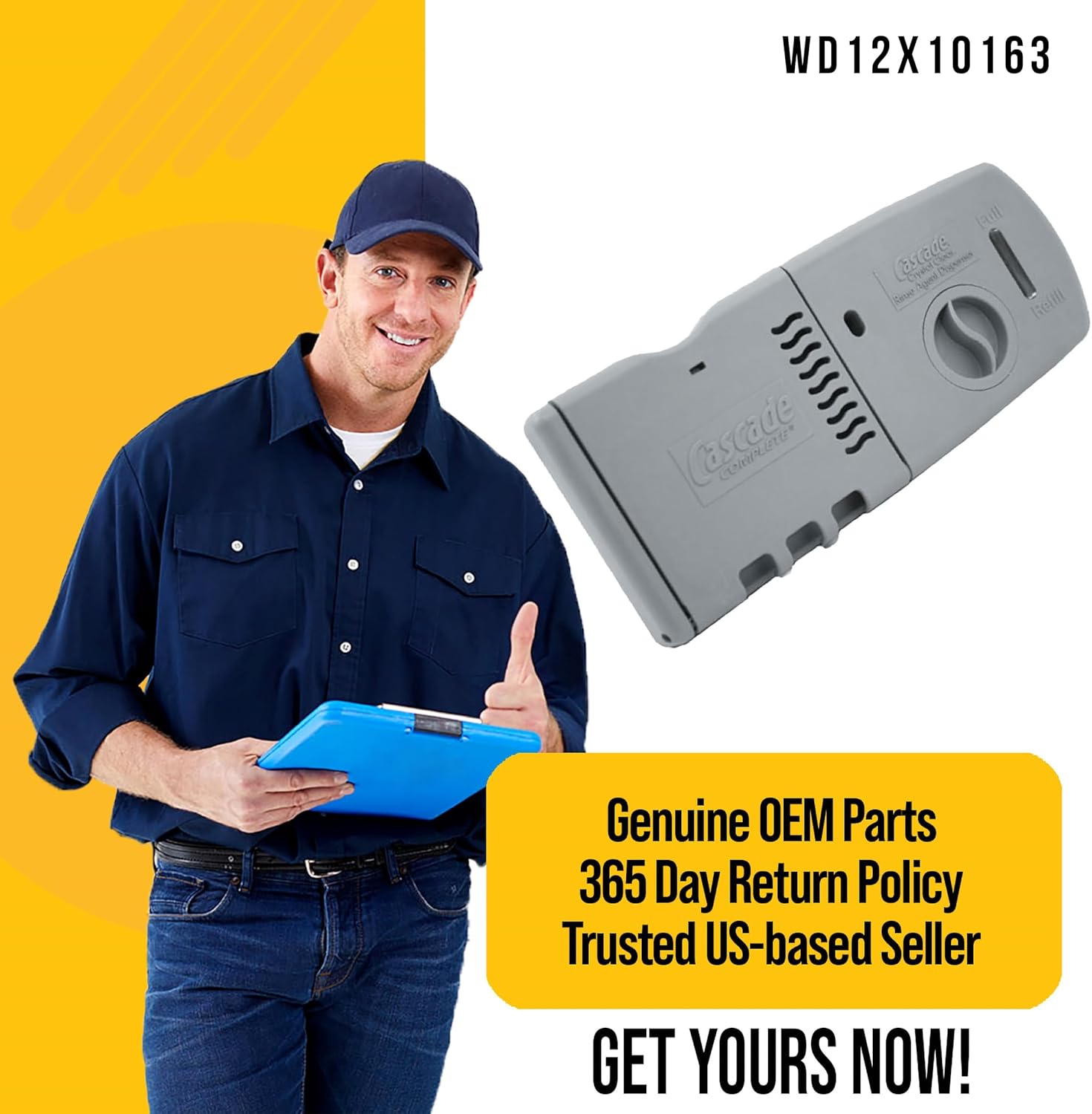 WD12X10163 – Dispensador de tapa de enjuague de detergente compatible con lavavajillas Hotpoint GE. Reemplaza AP3767572 AH958966 EA958966 PS958966 –