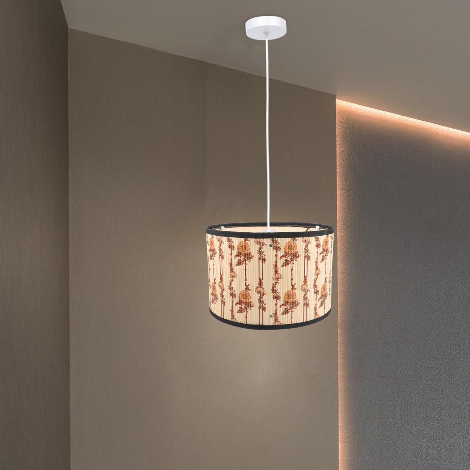 SEWACC Pantalla de lámpara de tambor de bambú, pantalla de luz impresa, pantalla de barril, lámpara de pared, cubierta de luz para dormitorio, sala
