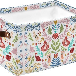 Boho Flowers Storage Basket for Organizing Shelves, Collapsible Storage Bins Boxes with Handle, Colorful Botanical Butterfly Modern Blue Abstract Boho Flowers Storage Basket for Organizing Shelves, Collapsible Storage Bins Boxes with Handle, Colorful Botanical Butterfly Modern Blue Abstract