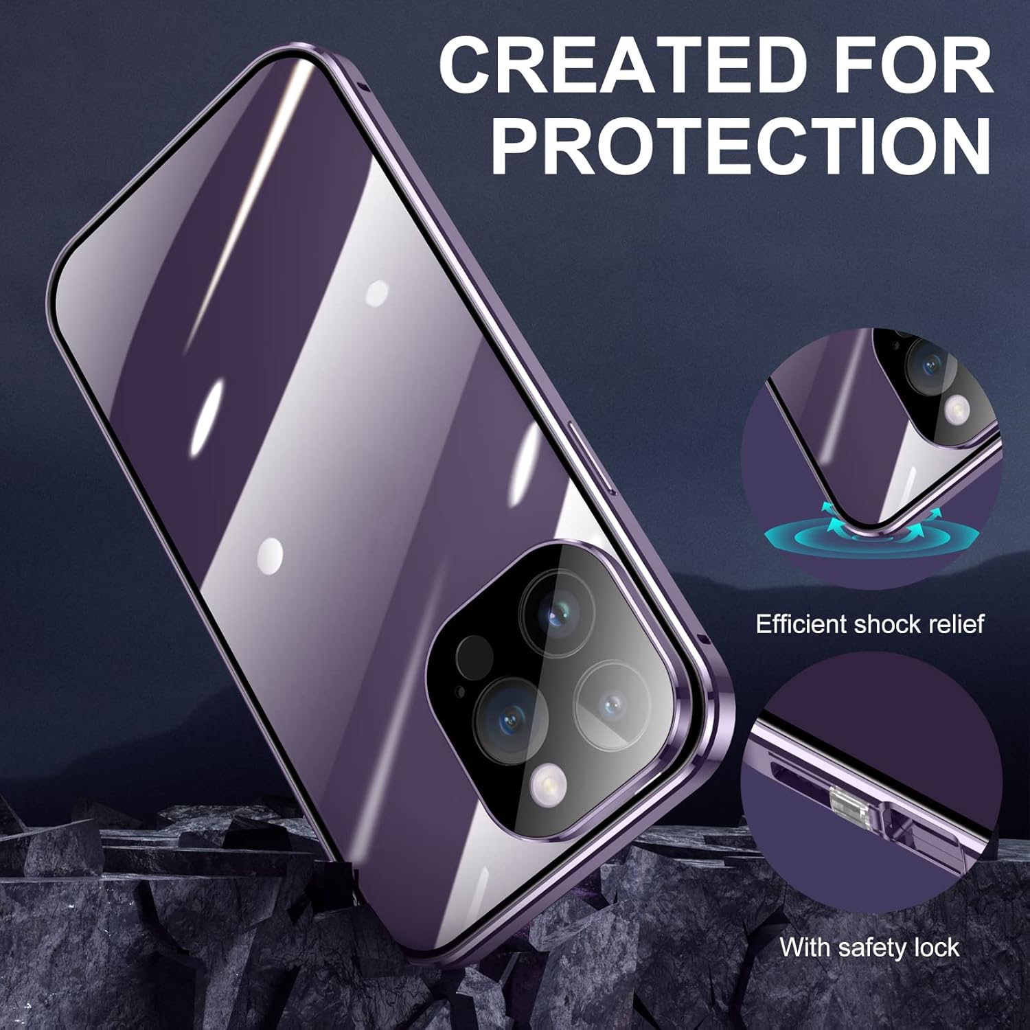 Jonwelsy Funda para iPhone 14 Pro Max, 360 grados frontal y trasera, vidrio templado transparente, protección de cuerpo completo, absorción