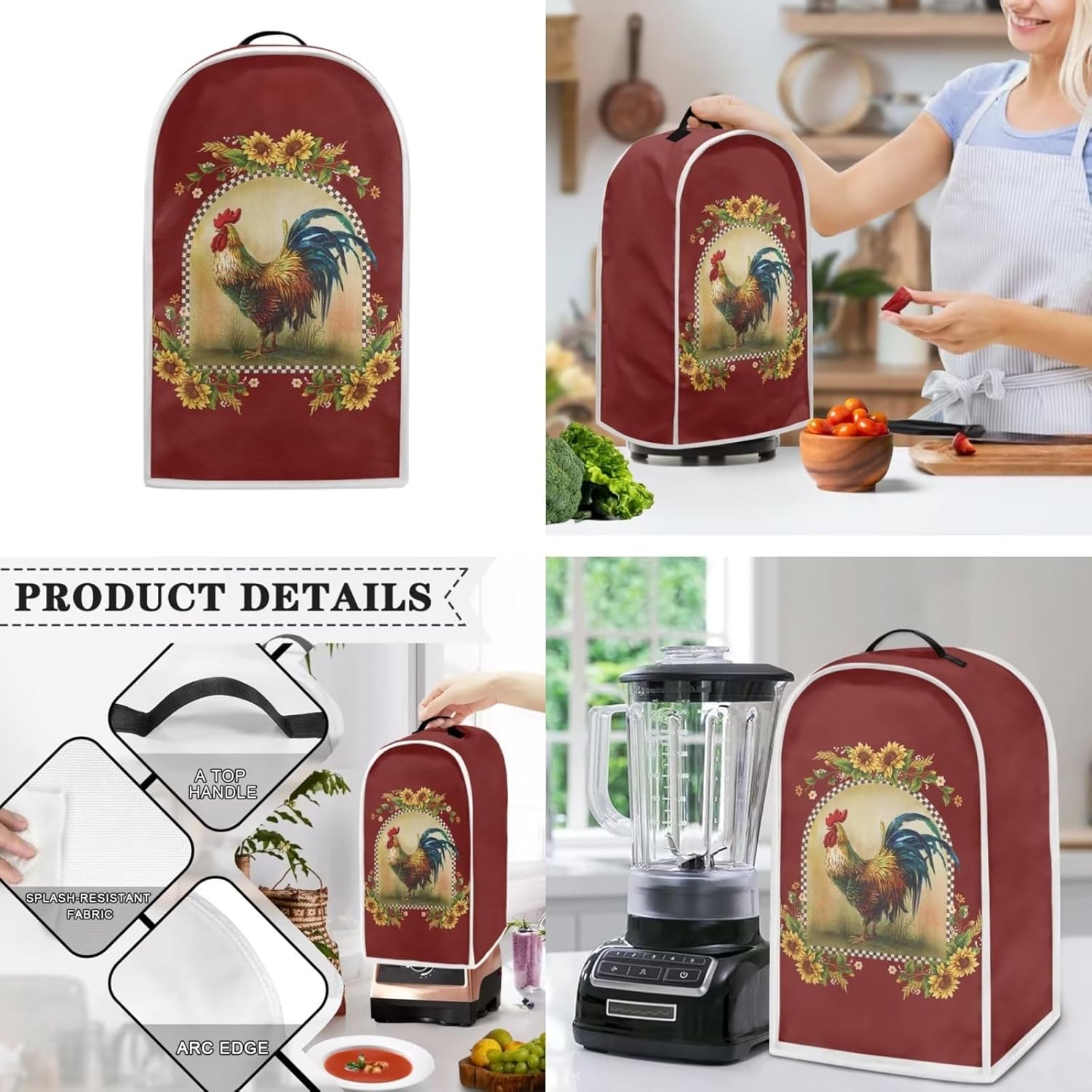 Cubiertas para tostadora de gallo, girasol, cubiertas antipolvo, para tostadora de 2 rebanadas, cubiertas de electrodomésticos pequeños, protección