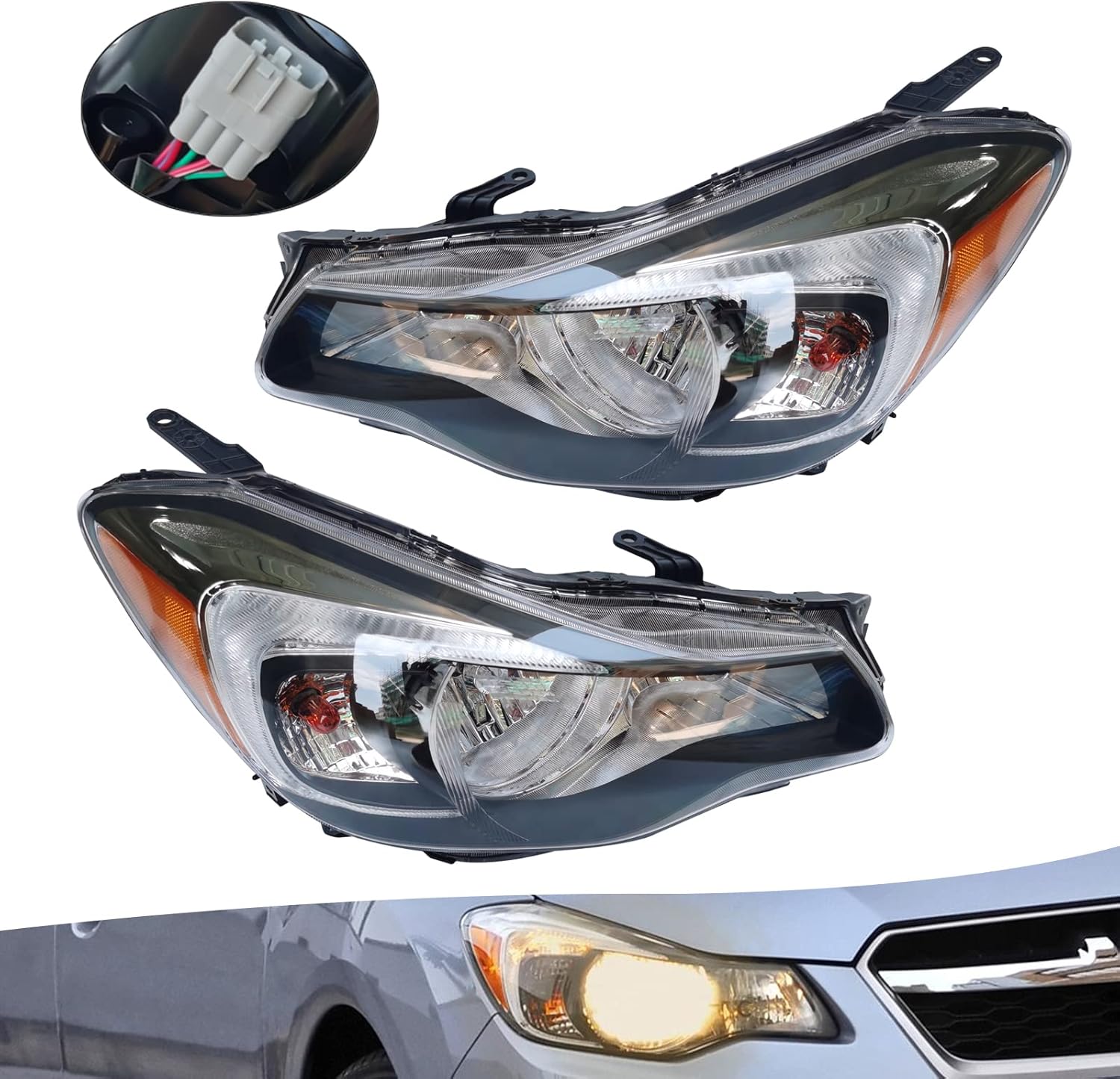 CNCEST Par de faros delanteros halógenos, ajuste directo, carcasa cromada, lente transparente, para modelos Subaru Impreza 2015-2016, delantero