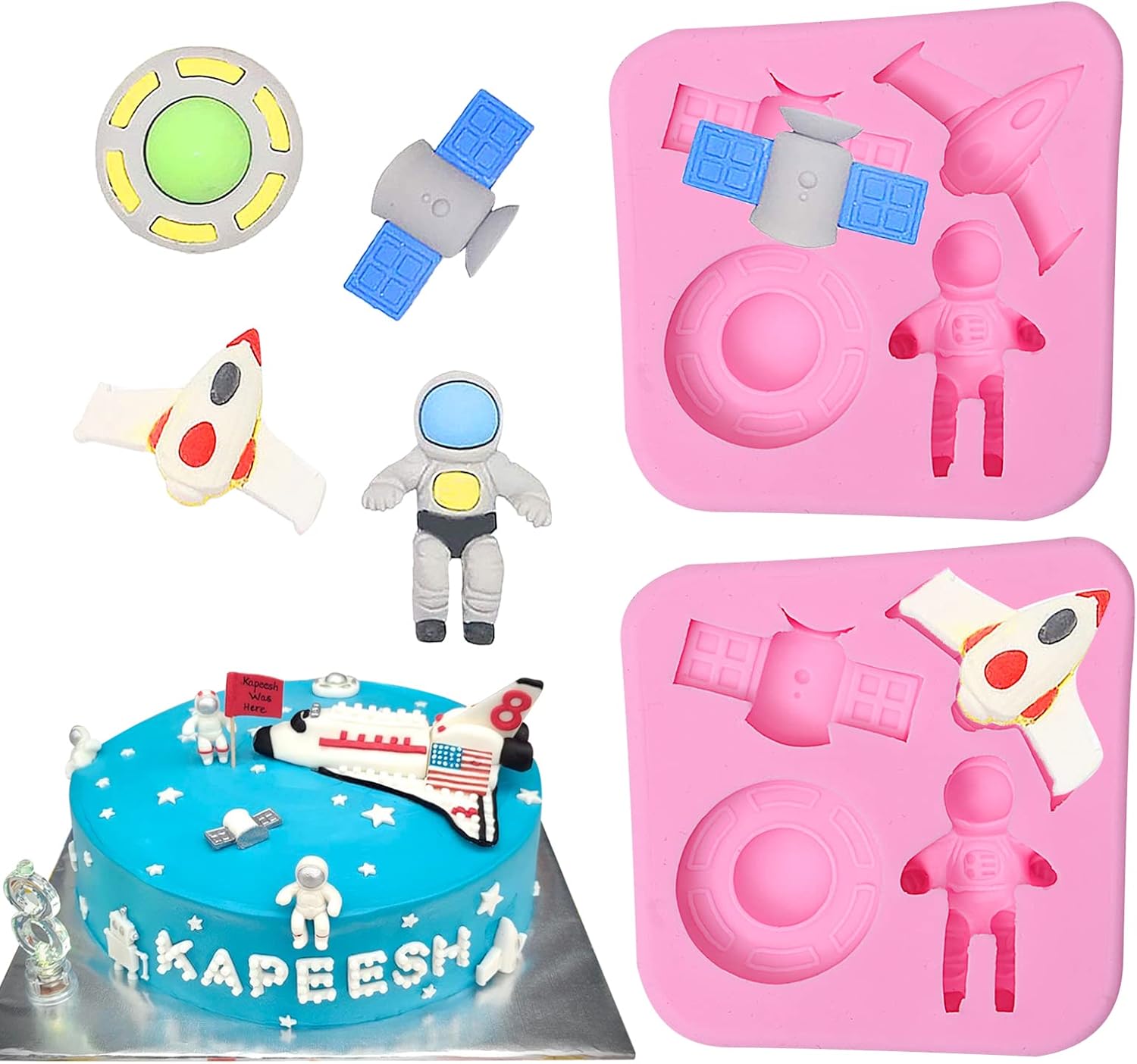 Molde de chocolate de astronauta, molde de silicona para fondant de nave espacial (paquete de 2), molde robótico para avión para decoración de