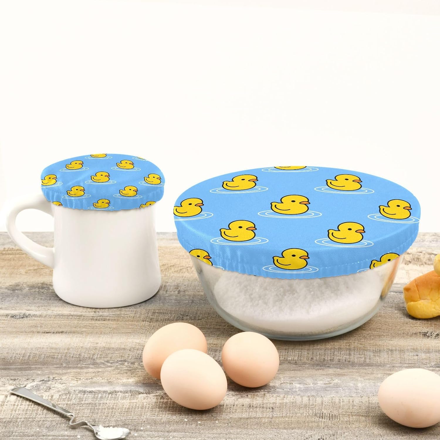 Duck 5PCS Reusable Elastic Bowl Covers for Food Storage Stretch Cloth Fabric Lids with 5 Different Sizes Heat Resistant Food Lids for Fruits