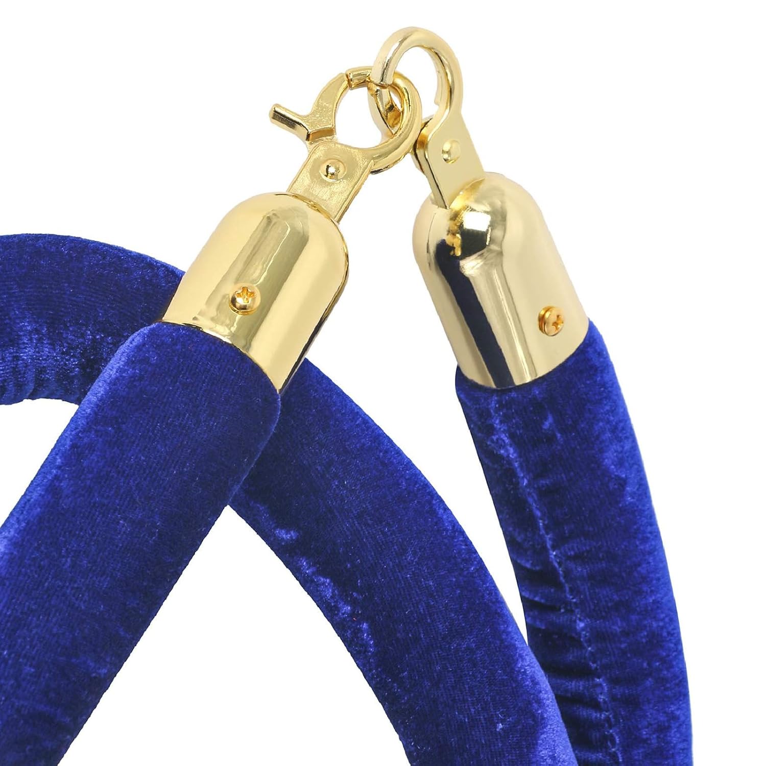 NovelBee Paquete de 2 cuerdas de terciopelo de 5 pies con ganchos chapados en oro, barrera de línea de cola de poste de control de multitudes (azul)