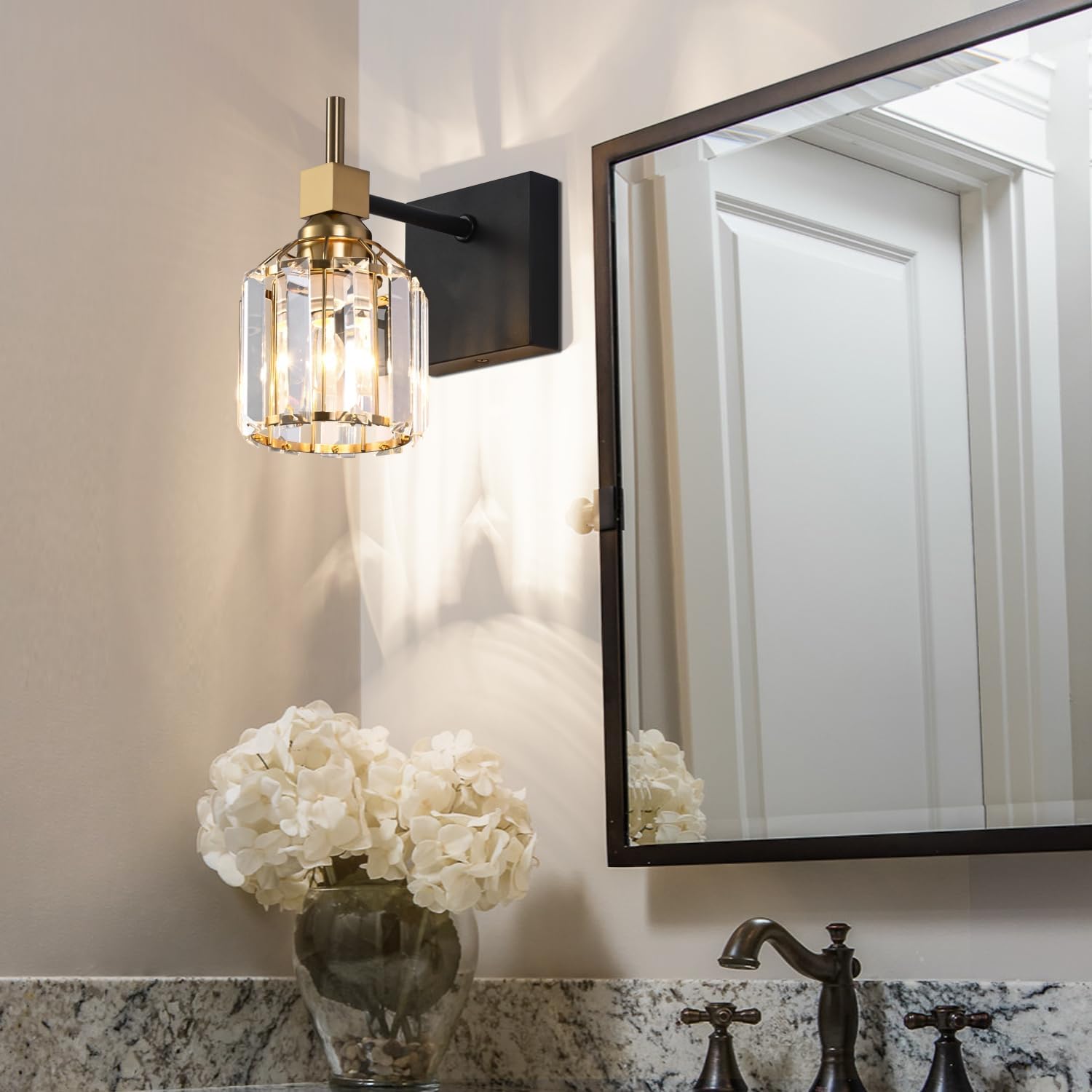 SOLFART 1 luces de cristal para baño, aplique de pared sobre espejo, lámpara de tocador de baño, luces de tocador de cristal para baño, accesorios