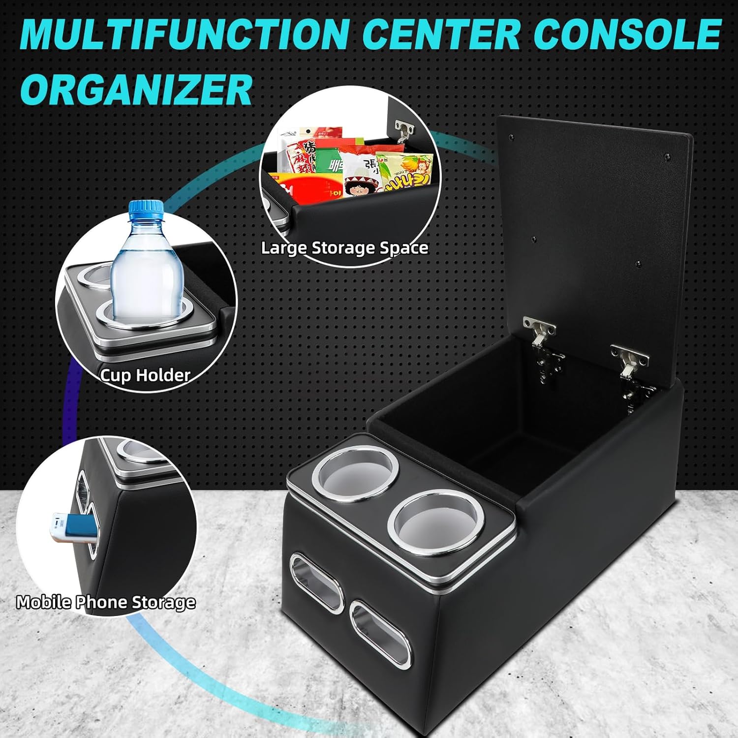 Organizador universal de consola central para automóvil con portavasos y soporte para teléfono, consolas de asiento trasero con reposabrazos, caja