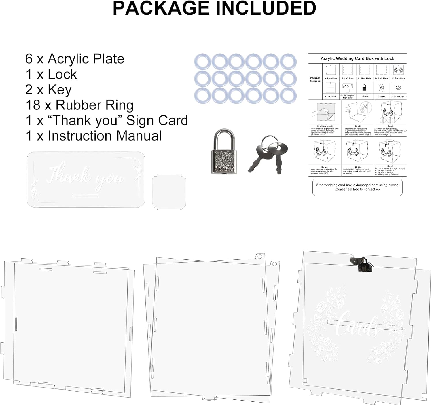Caja de tarjetas de boda de acrílico con letrero, caja grande de acrílico transparente con cerradura para boda, recepción, aniversario, ducha,