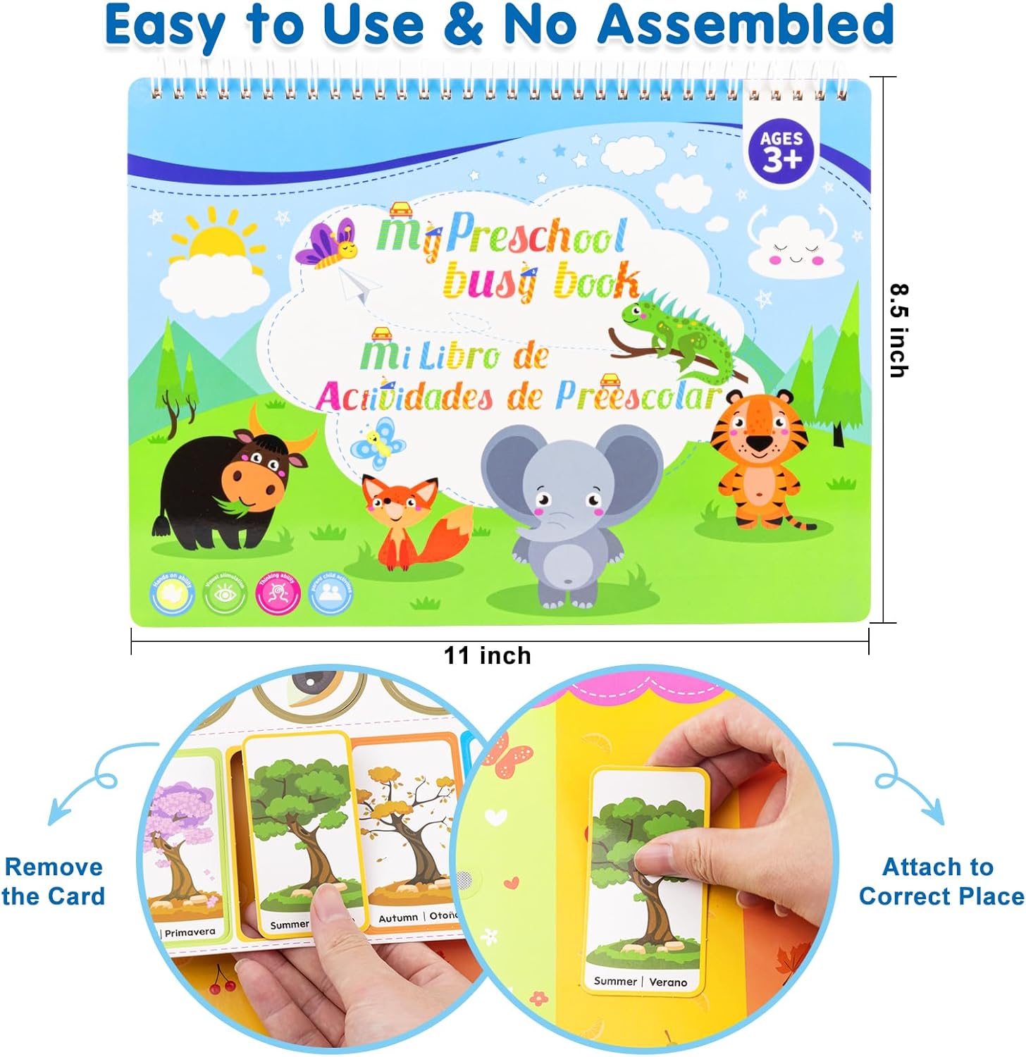 Libros ocupados en español e inglés para niños pequeños – Libro de actividades preescolares bilingües para niños de 3, 4, 5 años, actividades