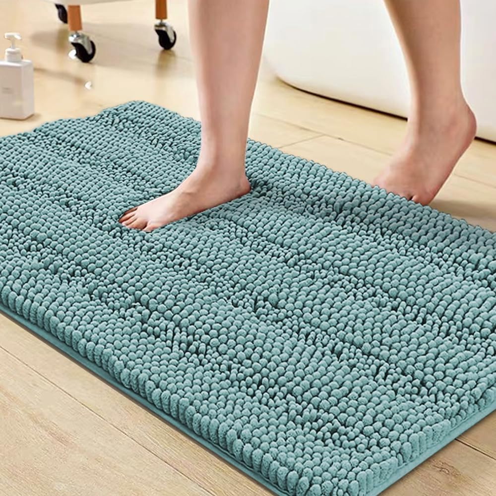Turquoize Tapetes de baño de felpilla lanuda antideslizante, gruesa, para baño, juego de 1 tapete de baño de felpilla, suave, súper absorbente,