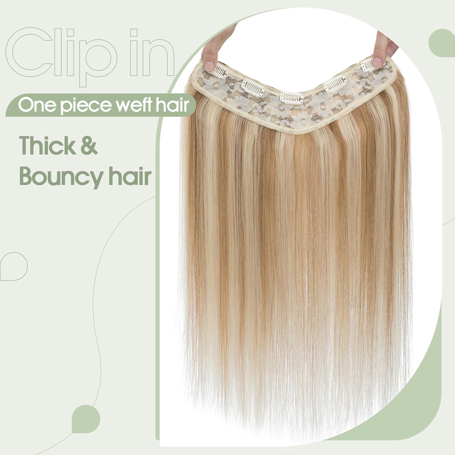 S-noilite Balayager – Extensiones de cabello humano con clip, de una pieza, 5 clips, 34 de cabeza completa, parte en V, trama de cabello más grueso,