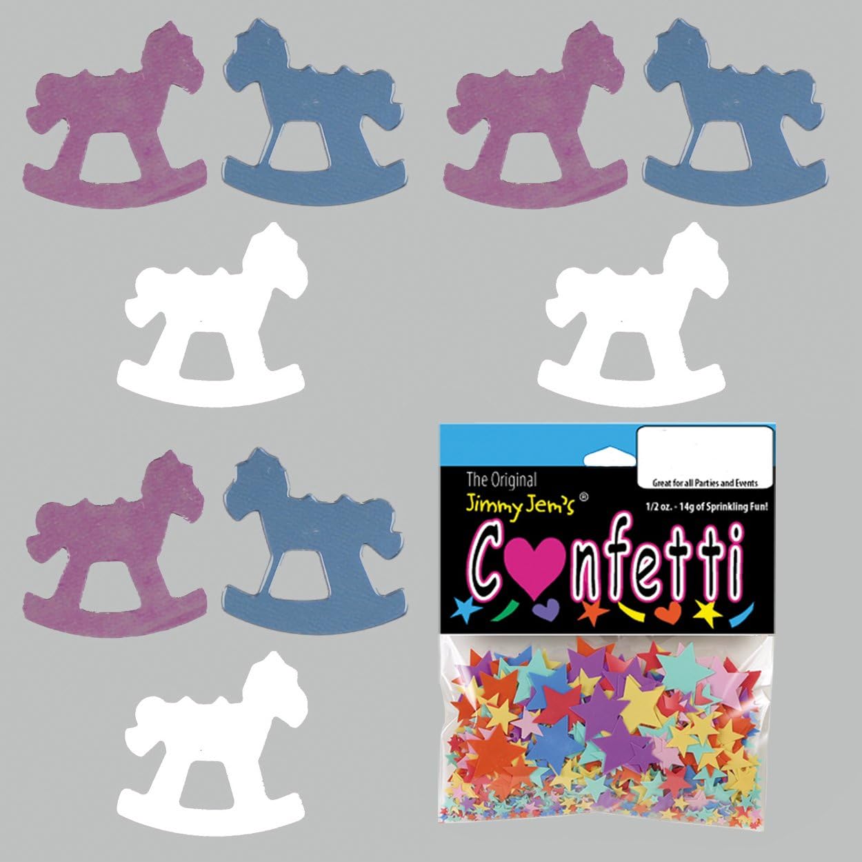 Caballo mecedor de confeti azul, rosa, blanco – 2 bolsas de media onza (1 oz) #8336 Q01
