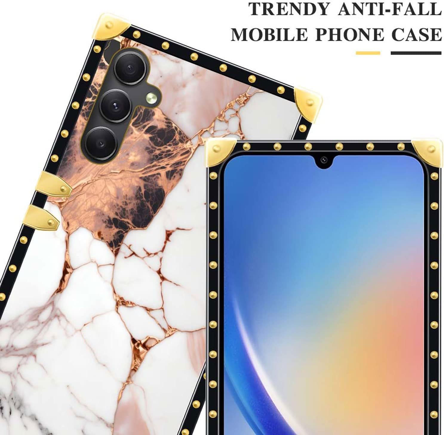 DAIZAG Funda compatible con Samsung Galaxy A54 5G con patrón de mármol natural dorado, funda para teléfono, cuadrado dorado, suave, a prueba de