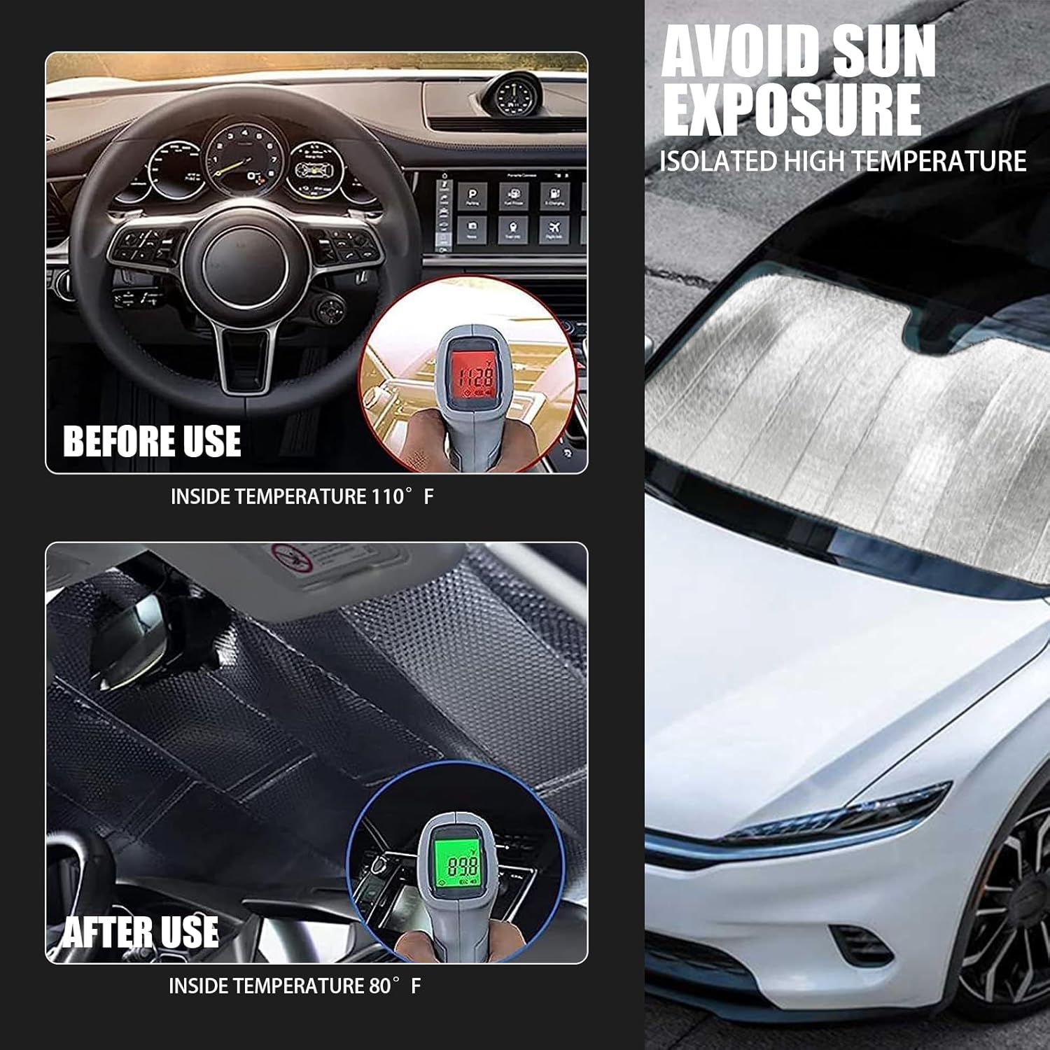 1 parasol para parabrisas de automóvil, protector de envejecimiento interior de 55.1 x 27.5 pulgadas, protector de envejecimiento de tablero de