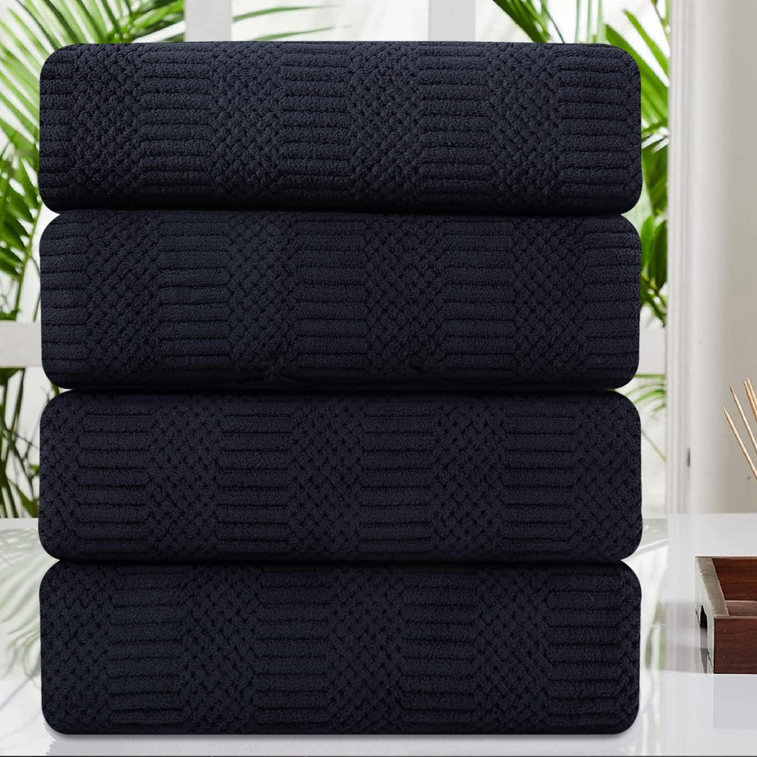 Juego de 4 toallas de baño grandes de 35 x 70 pulgadas, color negro, extra grandes, toallas jumbo de 600 GSM, suaves, altamente absorbentes, de